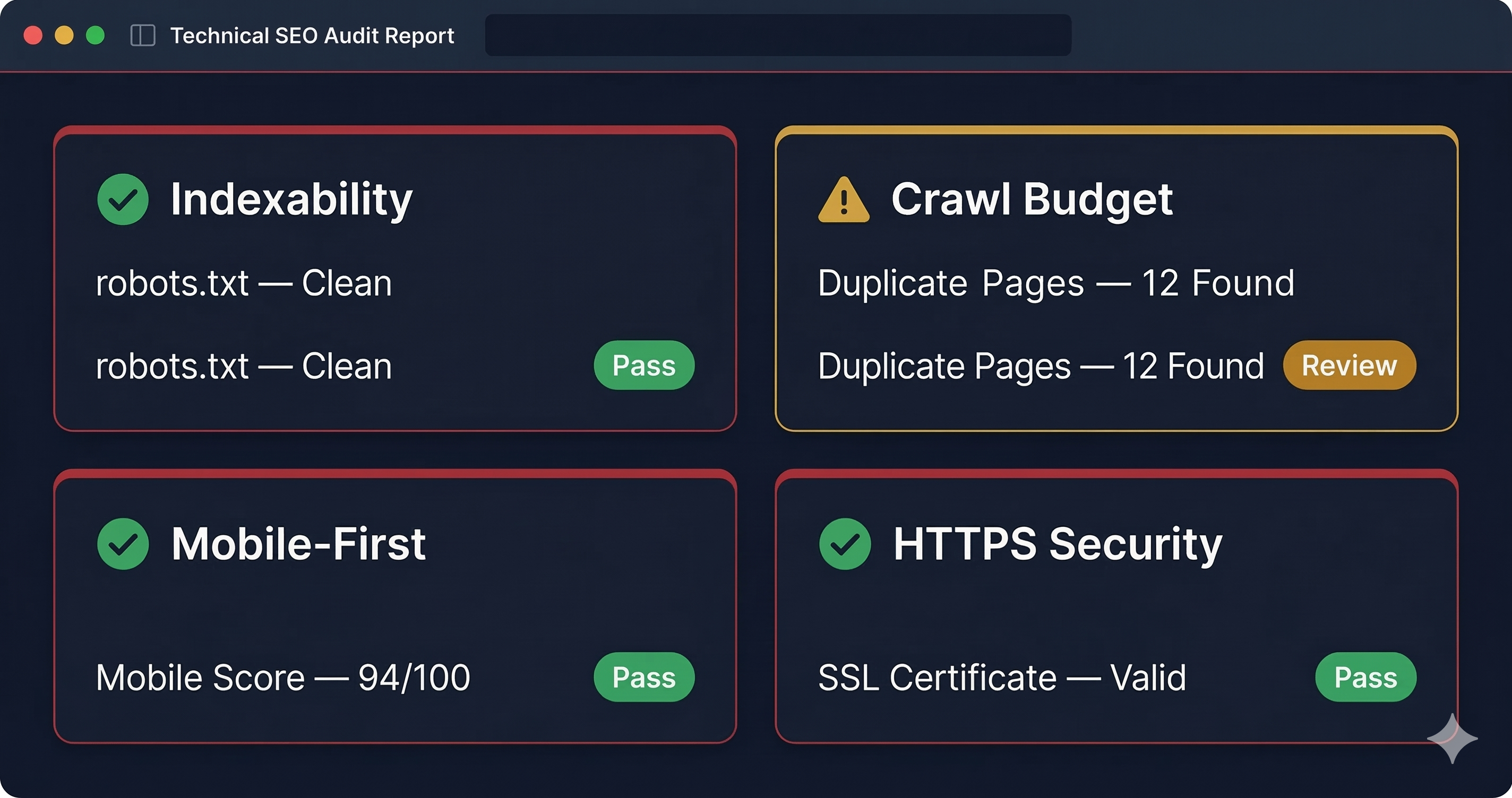 Technical SEO audit checklist: crawlability, indexability, mobile-first indexing and HTTPS security
