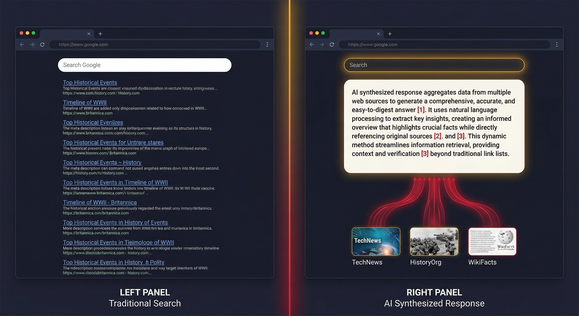 Traditional search results vs AI Overview — generative search optimization comparison for Miami businesses